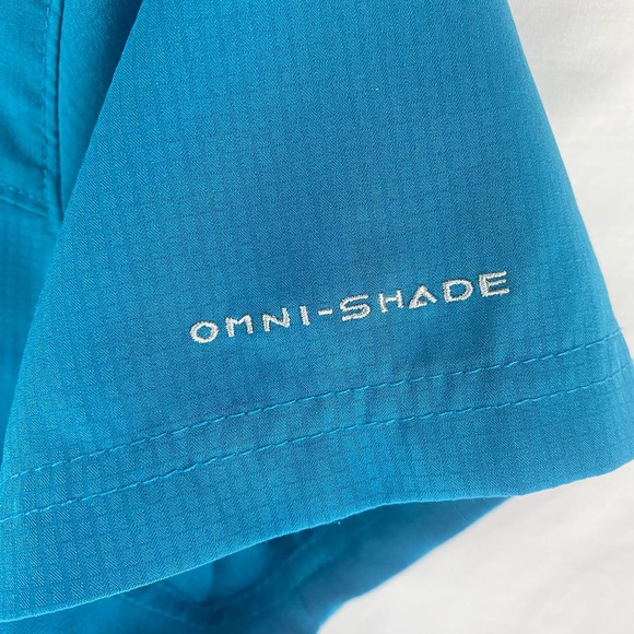 Columbia Omni-Shade Top Blue short sleeve button up women sz XS - Picture 4 of 10